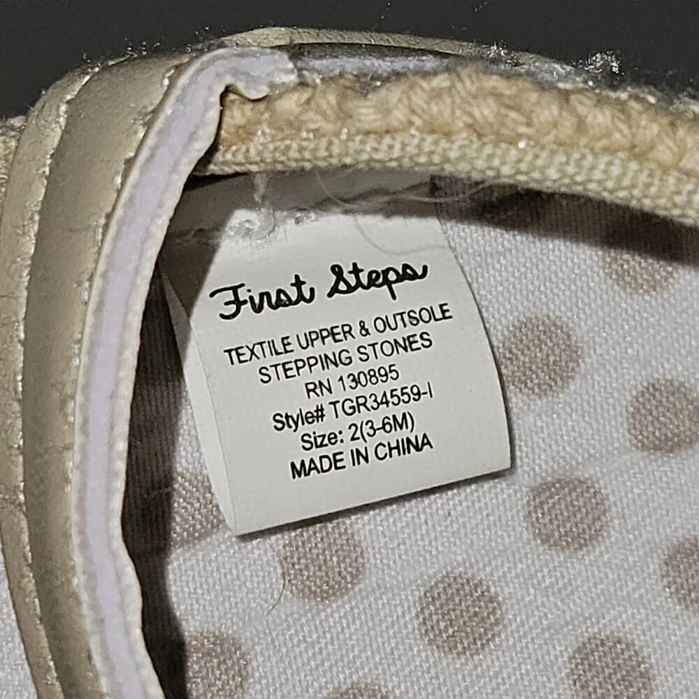 First Steps Stepping Stones Tan Baby Shoes Textile Upper Straps Size 3-6 Months